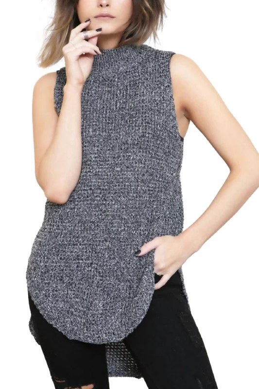 Bittersweet Wool Tweed Mock Neck Tunic Sweater Top In Black/white