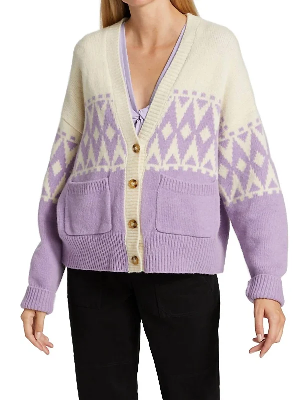 Bonnie Fair Isle Cardigan In Ivory Lilac