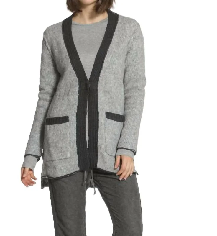 Boucle Snap Cardigan In Grey/charcoal