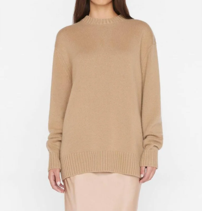 Boyfriend Cashmere Crew Sweater In Light Camel