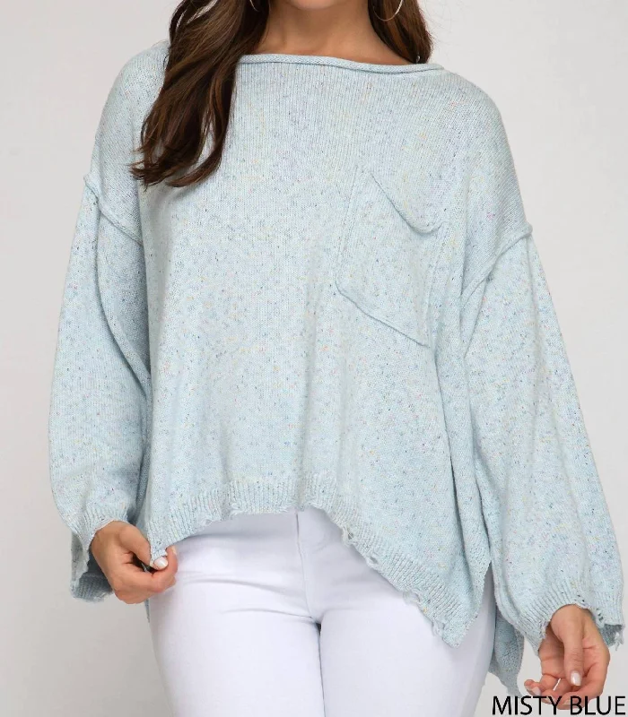 Cable Mixed Knit Sweater In Dusty Blue