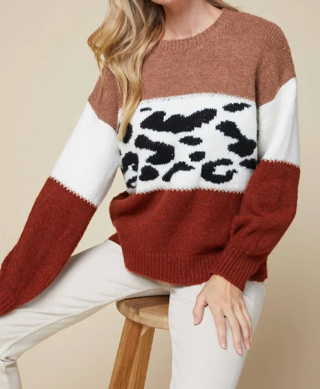 Color Block Sweater In Leopard Print