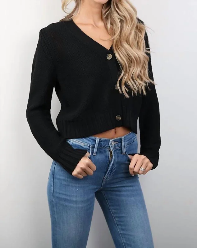 Fran Crop Sweater Cardigan In Black