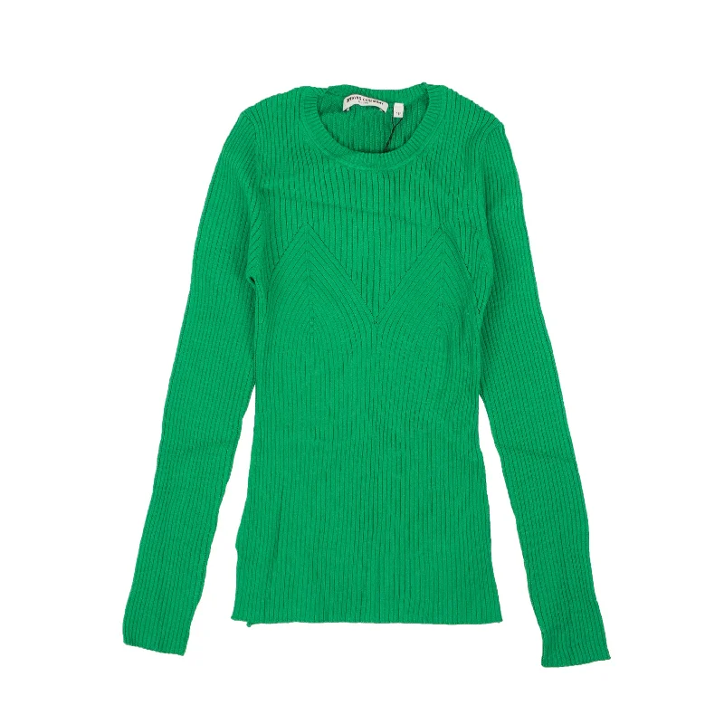 Green Cotton Rib Knit Long Sleeve Sweater