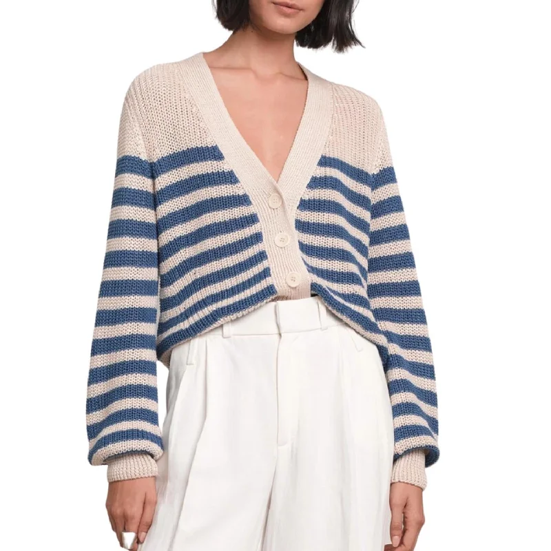 Isla Striped Cropped Cardigan In Ivory/azure