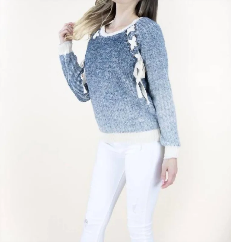 Lace Shoulder Sweater In Blue