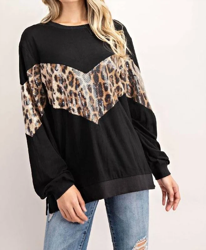 Leopard Sequin Top In Black