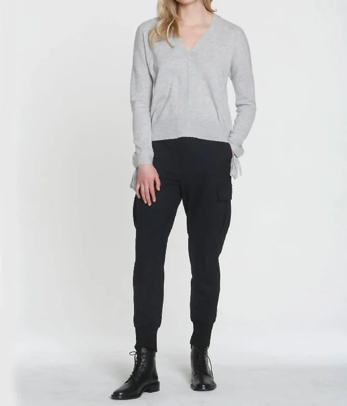 Luxe Tie Cuff Vee Sweater In Fog