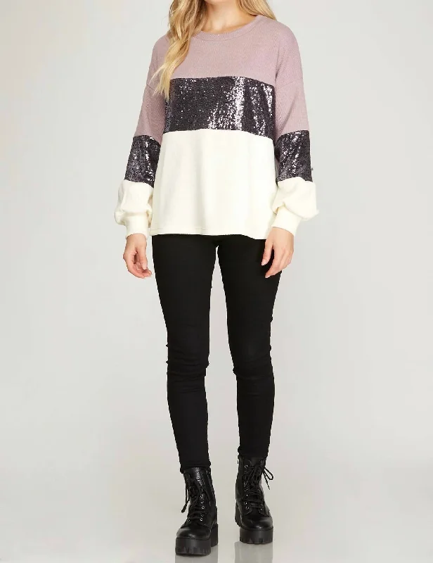 Multi Colored Sweater With Sequins In Light Mauve