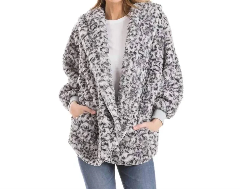 Os Sherpa Cardigan In Gray Leopard