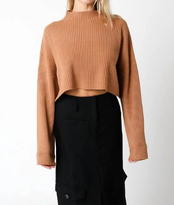 Ribbed Bell Sleeve Sweater In Mocha