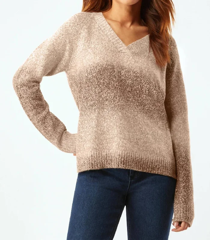 Space Dye V-Neck Sweater In Neutral Ombre