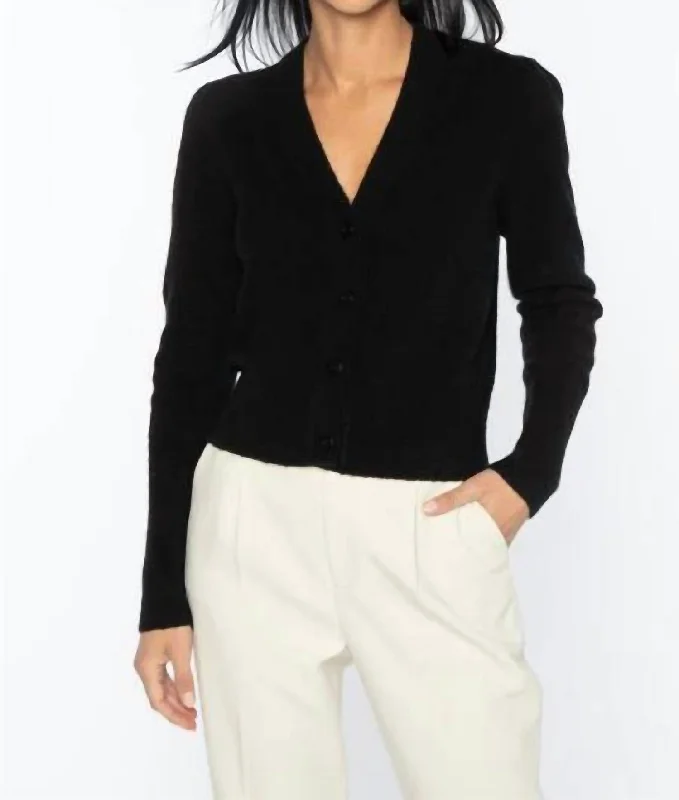 Stretch Boucle Button Cardigan In Black