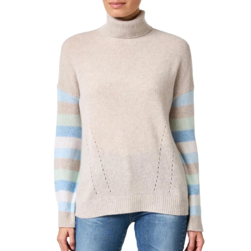 Stripe Sleeve Turtleneck Sweater In Agate Multi