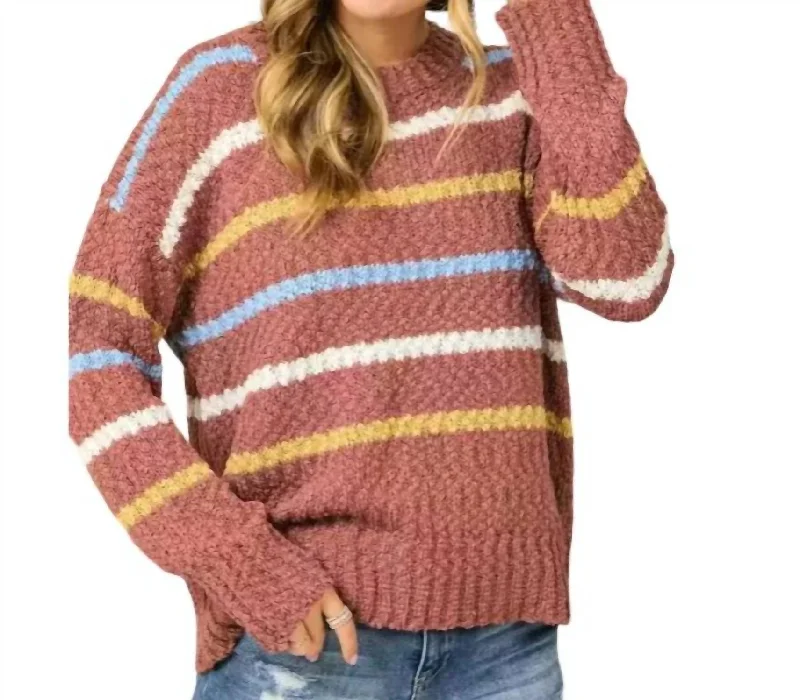 Stripe Textured Crew Neck Sweater In Multi Color