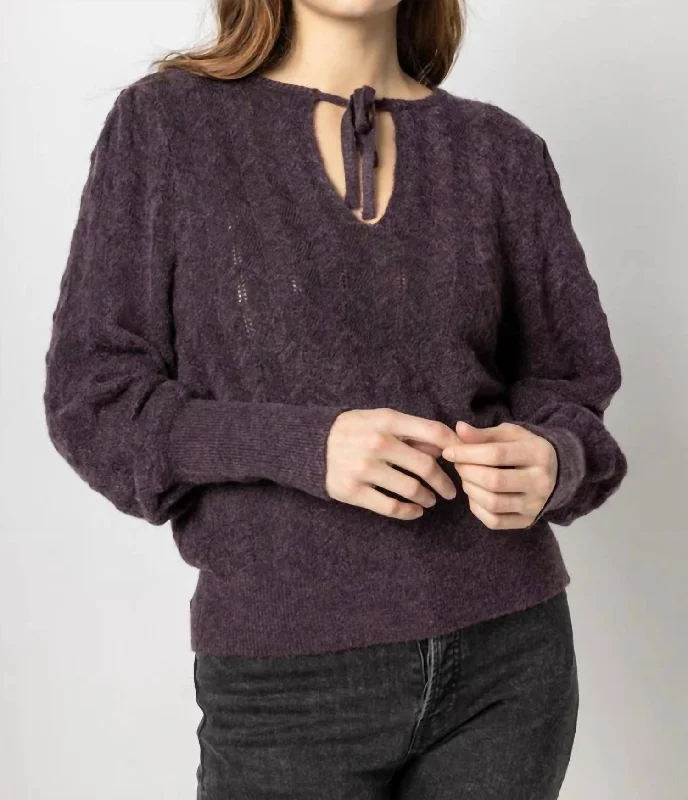 Tie Front Pullover Sweater In Fig