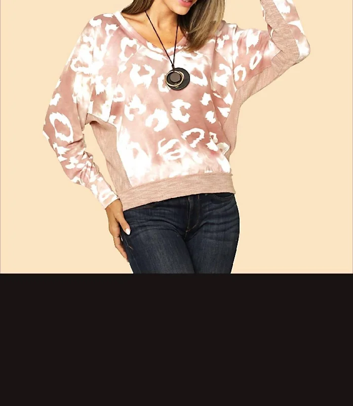 V Neck Leopard Print Sweater In Mauve