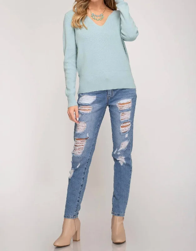 V-Neck Sweater In Sea Foam