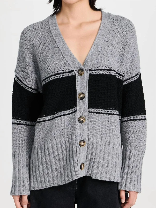 Wool Blend Oversized Cardigan In Cloud Grey/black