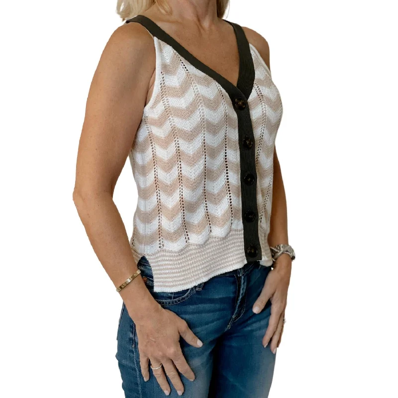 Zig Zag Sweater Tank In Latte