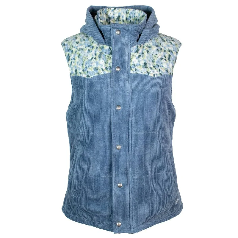 "Hooey Ladies Hooded Vest" Blue/Floral Print