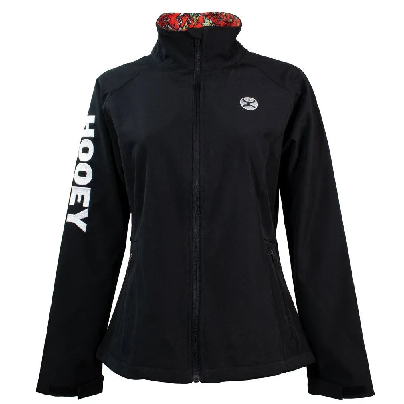 "Ladies Softshell Jacket" Black w/Red Floral Print Lining