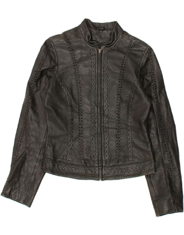 OASIS Womens Crop Leather Jacket UK 8 Small Black Leather