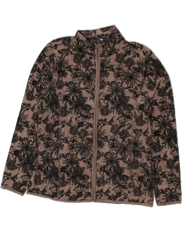 OVS Womens Fleece Jacket UK 18 XL Brown Floral