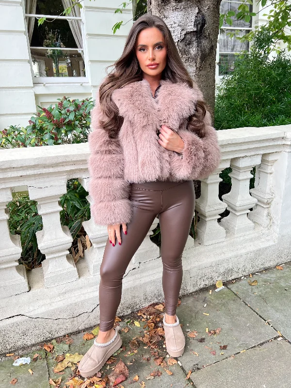 Taupe Premium Faux Fur Collared Jacket