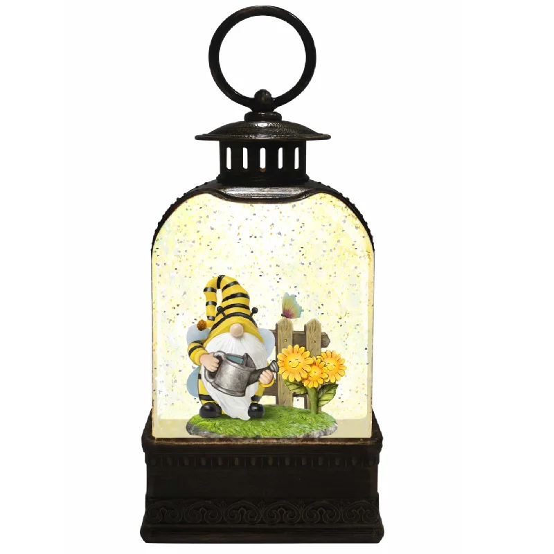 Yellow Bumble Bee Gnome with Watering Can Glitter Water Lantern