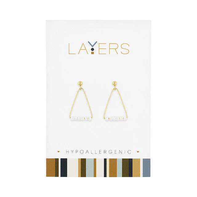 Gold Triangle & Pearl Dangle Layers Earrings