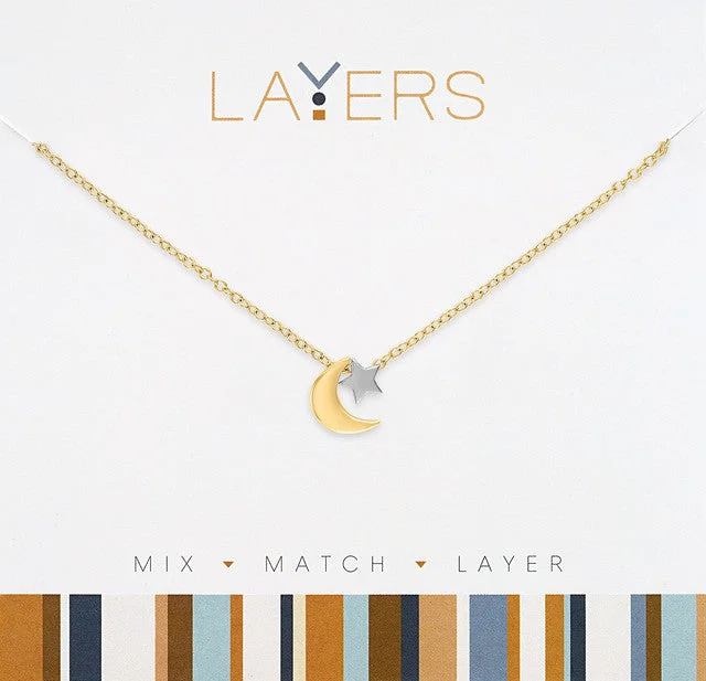 Gold Two-Tone Moon & Star Layers Necklace