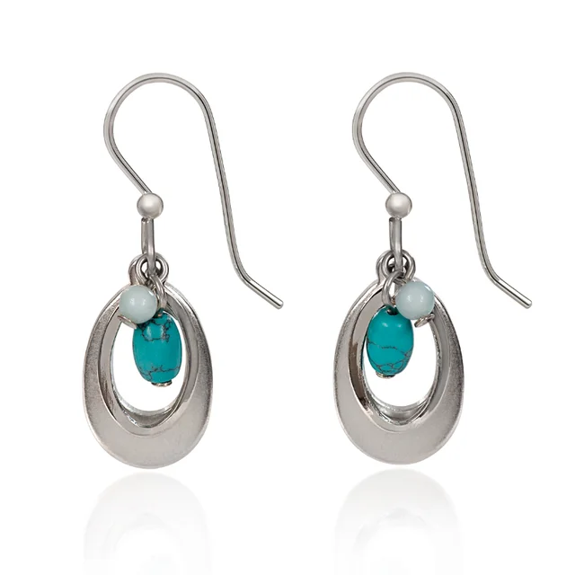 Silver Forest Earrings Teardrop with Teal Bead