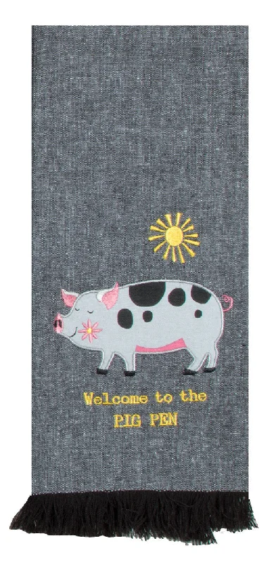 Welcome to the Pig Pen Applique Tea Towel