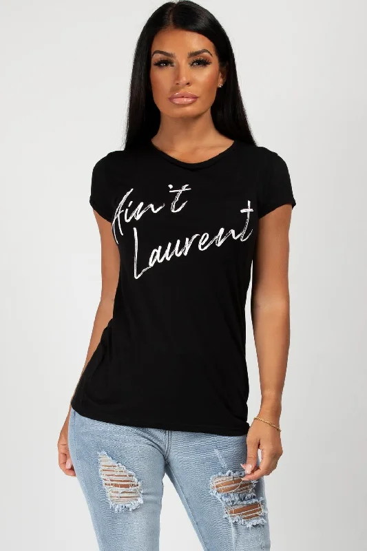 Black Saint Laurent Inspired Slogan Top