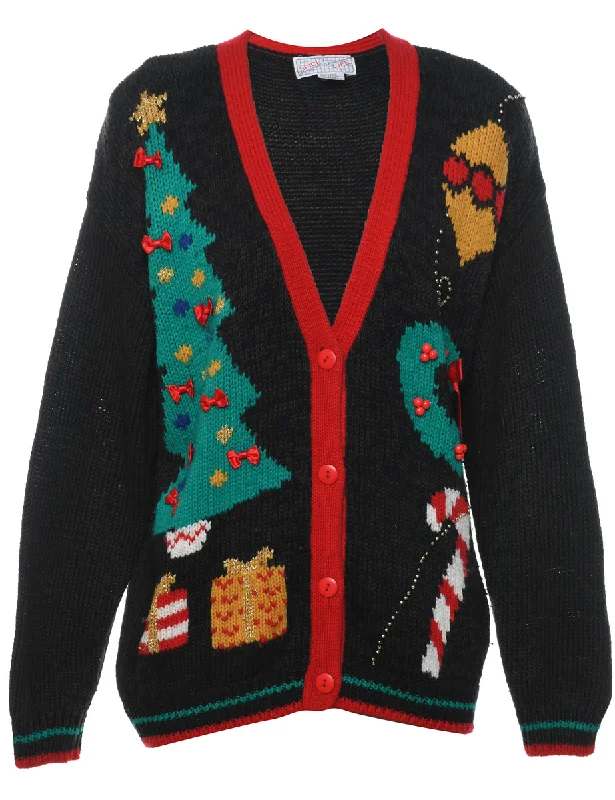 Christmas Tree Print Cardigan - M