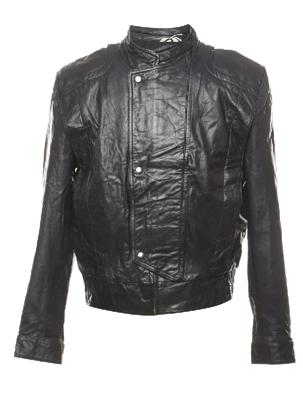 Classic Black Leather Jacket - L