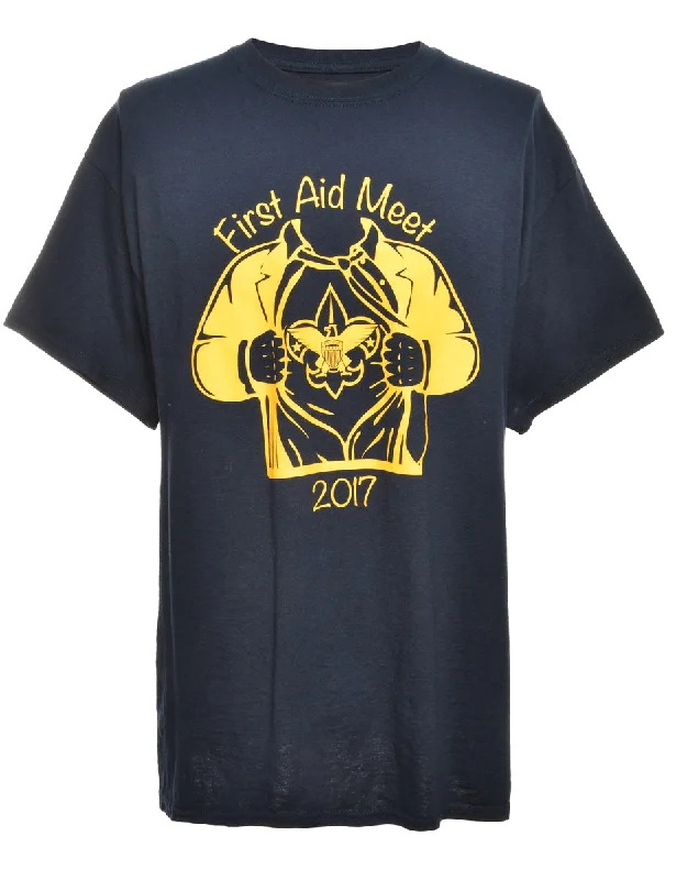 Navy Printed T-shirt - L