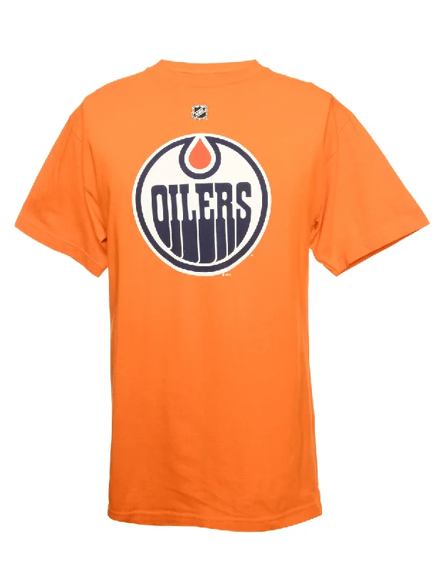 Orange Reebok Oilers Ice Hockey Printed T-shirt - M