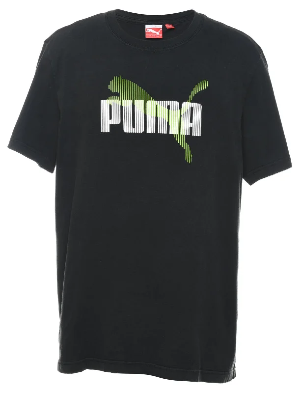 Puma Black & Green Printed T-shirt - L