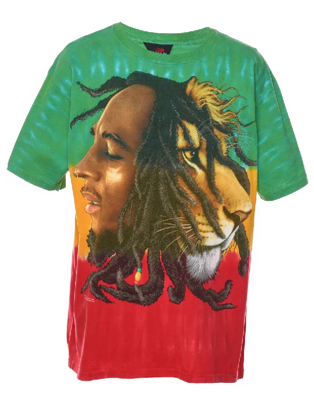 Tie Dye Design Zion & Bob Marley Printed T-shirt - L