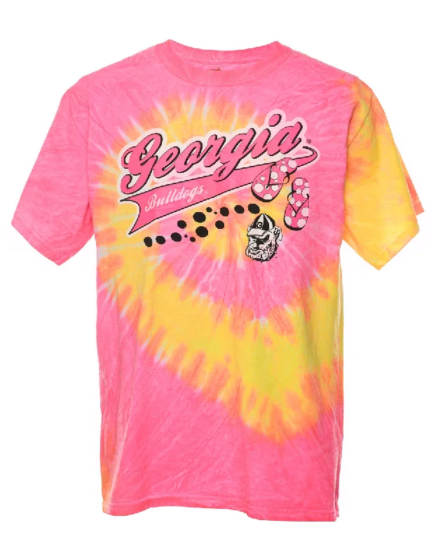 Tie Dye Pink & Yellow Georgia Bulldogs Printed T-shirt - M