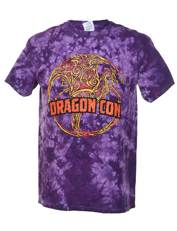 Tie Dye Purple Dragon Con Printed T-shirt - M