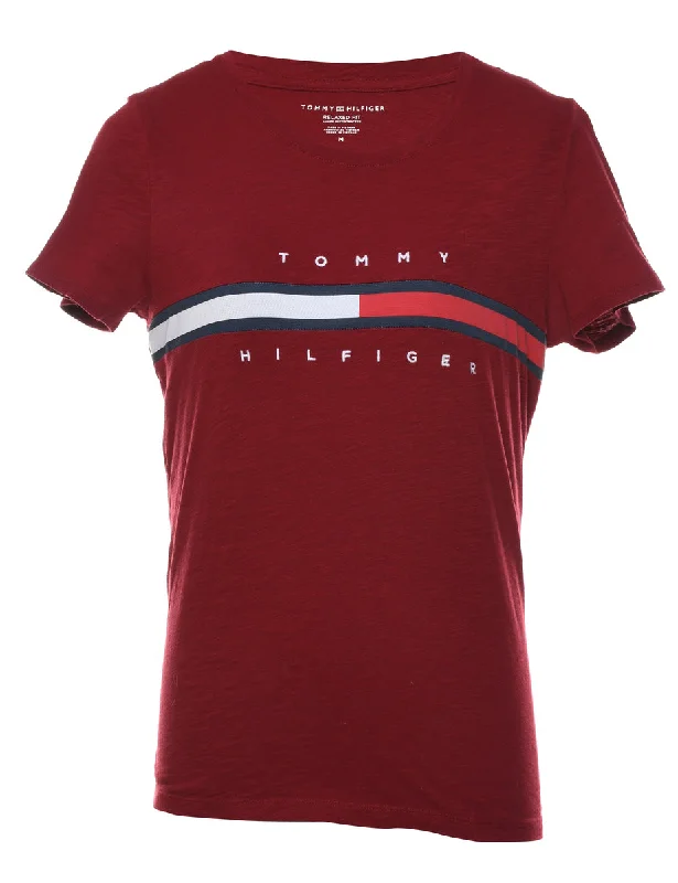 Tommy Hilfiger Maroon, Navy & White T-Shirt - M