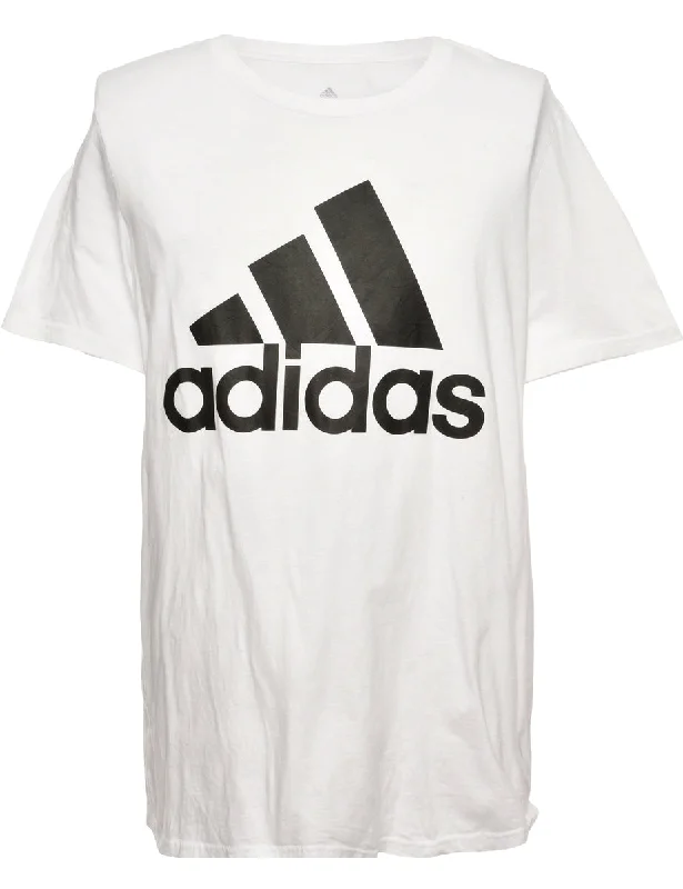 White Adidas Printed T-shirt - L