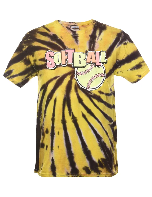 Yellow & Black Tie Dye Printed T-Shirt - M