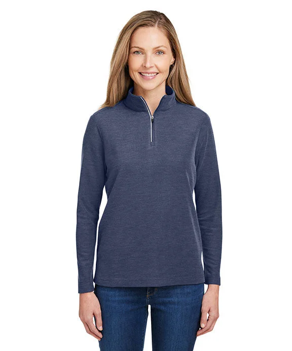 CE405W - Core 365 Ladies Fusion ChromaSoft™ Pique Quarter-Zip | Classic Navy Heather