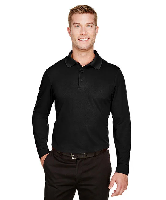 DG20L - Devon & Jones CrownLux Performance® Mens Plaited Long Sleeve Polo Shirt | Black