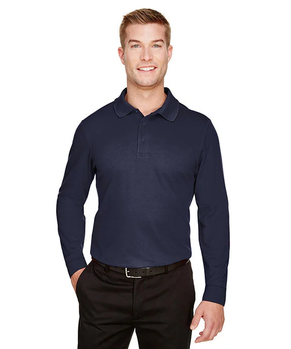 DG20L - Devon & Jones CrownLux Performance® Mens Plaited Long Sleeve Polo Shirt | Navy