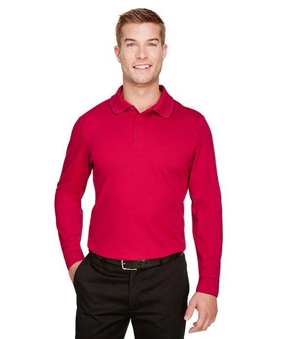 DG20L - Devon & Jones CrownLux Performance® Mens Plaited Long Sleeve Polo Shirt | Red